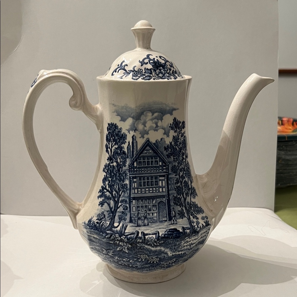 Elegant Blue and White Ceramic Teapot